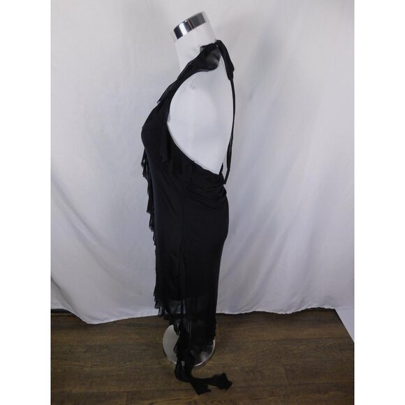 Black Sheer Ruffle High Low Halter Dress Glam Witch L - Picture 5 of 13